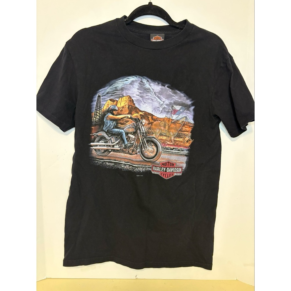 Harley-Davidson Black Short Sleeve Tee with Scenic Motorcycle Design